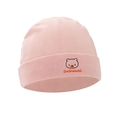 Pink knit baby hat with orange bear embroidery and brand logo on a soft cotton base - Pink Bear - Single Hat