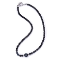 Detail of 6mm obsidian beaded necklace with blue tiger eye stone and secure T-bar clasp - Blue Tiger Eye Necklace