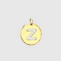 Macro view of gold stainless steel round pendant with letter Z and hammered texture - 14K Gold - Z
