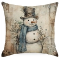 Square Christmas pillowcase featuring a watercolor snowman with a top hat and blue scarf - YMD511-12 (Snowman with Hat)