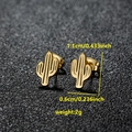 Gold stainless steel cactus stud earrings, minimalist plant design, 1.1cm x 0.6cm size - 092 Cactus / Gold