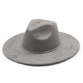 Classic grey wide brim fedora hat with sparkling rhinestone band and suede texture - M (56-58cm) / Gray