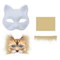 DIY Halloween set with a blank white pulp mask and a realistic orange cat face design - DIY Paper Pulp Mask And Accessories (Beige)