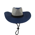 Cappello da cowboy in paglia blu scuro e mesh beige con sottogola regolabile per la spiaggia - Taglia Unica 58cm Circonferenza / Falda Larga Cowboy Patchwork - Blu Marino