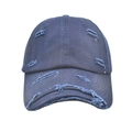 Detailed close-up of distressed navy blue cotton baseball cap with ripped edge design - M (56-58cm) / Navy Blue