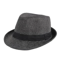 British style grey plaid wool fedora hat with black decorative band for men and women - 56-58cm / Fine Plaid Black Grey