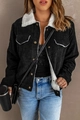 Detail of a black corduroy jacket with white fleece collar and gold buttons - S / Black