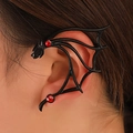Gothic punk dragon ear cuff in black finish with red crystal accents on model - Asian Black A-1487 (with Ear Pin)