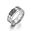 Silver stainless steel band with black enamel lines and JESUS engraving for men and women - US 7 / Jesus Plate Pattern