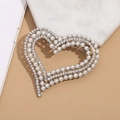 Elegant silver heart brooch featuring white pearls and sparkling rhinestones for women - Xd825379