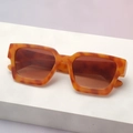 Retro rectangular tortoise shell sunglasses with thick frames and dark brown lenses - Tortoiseshell Frame Tea Lens