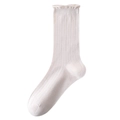Calze bianche in maglia di seta con strisce verticali e delicati bordi a volant fini - Taglia unica / Beige