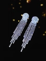 Elegant long silver tassel earrings with geometric square crystals for bridal luxury - DTE1617019S-W Luxury Long Tassel