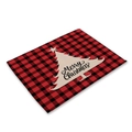 Red and black buffalo plaid Christmas placemat featuring a white tree and Merry Christmas text - Red Black Plaid Christmas Tree