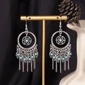 Bohemian dreamcatcher drop earrings with sky blue beads and silver tassels - S4300 Blue Water Drop Tassel Earrings