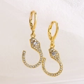 18K gold plated copper snake earrings with sparkling cubic zirconia on white background - Gold