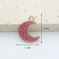 Pink glitter moon pendant with gold metal frame for DIY jewelry making 1.9x1.3cm - Pink Glitter Moon