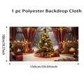 Sfondo natalizio in poliestere con caminetto e albero di Natale, misura 150x100cm - 100x150cm / Vista dalla finestra dell'albero di Natale
