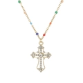 Collana in acciaio dorato con perline colorate e ciondolo a croce con pietre lucide - Oro