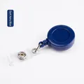 Retractable round ID badge holder with a navy blue plastic reel and PVC strap - Navy Blue