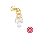 S925 sterling silver ear stud with 18K gold finish and three clear teardrop pendants - Three Drops Dangle Design (Single Gold #6)