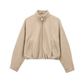 Women's casual soft bomber jacket with standing collar and zipper in warm camel beige - XS / Off White