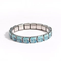Italian charm bracelet featuring blue wave patterns on elastic stainless steel links - Ocean Wave Surfing Pattern (Style 23)