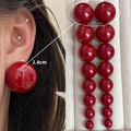 Chic 2.4cm oversized red pearl stud earrings with a glossy mirror finish and S925 silver pins - 4163-2.4cm Red Bead Stud