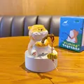 Cartoon yellow striped resin cat fishing ornament with decorative gift box - Fishing Cat Series - Orange Cat