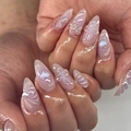 Uñas postizas 3D de mariposa y corazón con purpurina rosa nude forma almendra jelly - Estilo de Decoración de Mariposa 3D Rosa Claro Púrpura (JP4219)