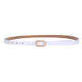 Slim white leather belt for women with elegant golden oval metal pin buckle - White