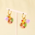 Colorful enamel citrus slice earrings with floral charms on gold hoops - Colorful Lemon Flower Pendant Style (KE120140-SXSJ)