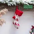 Knitted Christmas stocking with elk pattern, red and white festive holiday decor, 40x22cm - Reindeer Pattern (SDW019)