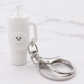 Miniature white Stanley style cup keychain with smiling cloud design and metal clasp - White Cloud Cup Keychain