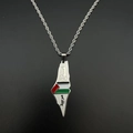 Collar de cadena plateada con colgante de mapa de Palestina y grabado árabe - 01 Color Acero (Cadena de Perlas)