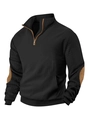 Detail van zwart gewatteerd sweatshirt met opstaande kraag en bruine imitatielederen bies - S / Zwart