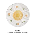 Round woven cotton pot mat with sun and orange patterns, 30cm diameter and 160-170g - Lemon Trivet 30cm