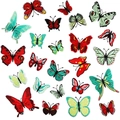 Macro detail of colorful butterfly embroidery patches showing fine needlework and silk threads - Red & Green Mixed Butterfly Set (C19HD-216-YT) / Set of 24