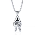 Polished silver stainless steel necklace with a V-sign hand gesture victory pendant - Scissor Gesture + Titanium Steel Chain