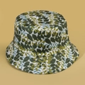 Reversible bucket hat with green leaf prints on white cotton for sun protection - M (56-58cm) / Green
