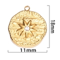 18K gold plated stainless steel star tag pendant with crystal, size 18mm by 11mm - Round - Starburst
