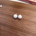 Classic white pearl earrings with gold plating on a textured dark wood background - 15# Silver Pin Silver Imitation Shell Pearl (10mm)