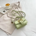 Mint green mini crossbody bag with golden lion head buckle on elegant beige background - Green