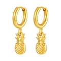 Minimalist gold plated stainless steel hoop earrings with delicate pineapple pendants - Pineapple (MS-686) / Gold