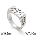 Industrial 9.5mm wide silver stainless steel ring with geometric cracked texture - US 7
