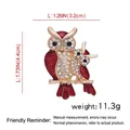 Sparkling owl family brooch with red enamel and white crystals on golden branches - Owl B07069