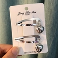 Set of two silver heart pendant snap hair clips with a high-polished mirror finish - 15 3D Heart (Pair)