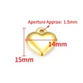 Polished gold heart charm pendant dimensions showing 15mm height and 14mm width - Vacuum 18K Gold Polished Heart Pendant 15mm