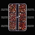 Amber gold flatback nail rhinestones set in 6 assorted sizes from ss4 to ss16 - Amber Gold Bottom (106)