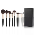 12-piece professional makeup brush set with brown fiber bristles and black PU zipper case - 12 Pcs Black Gold Pointed Handle with Tube